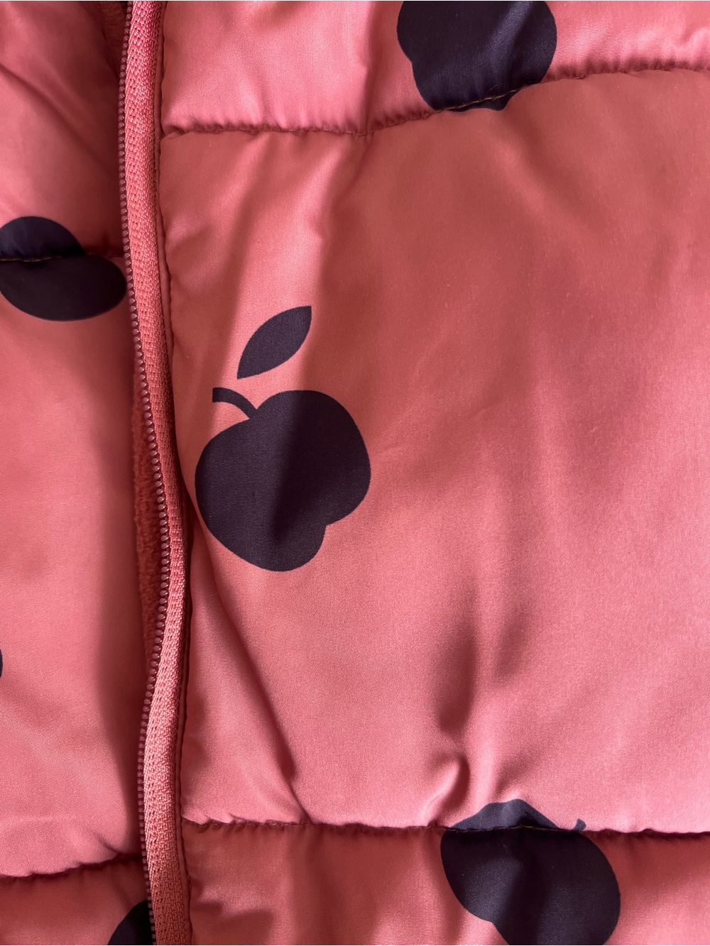 Zara kids. Pink Hooded Puffer Jacket with Dark Apple Motif - Picture 6 of 6